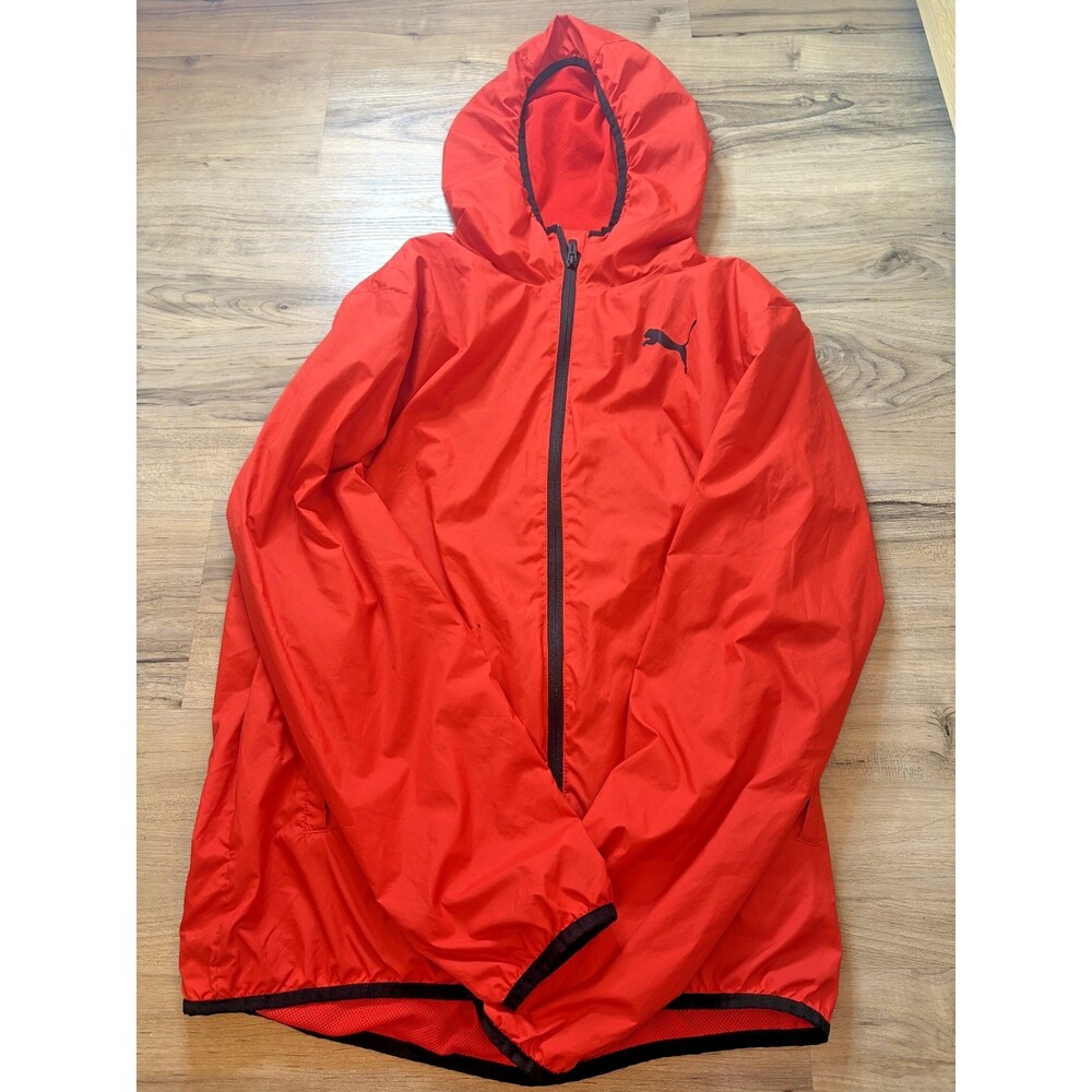 Red Puma Jacket Men's Small S Windbreaker Rain Jacket Lightweight Black Accents